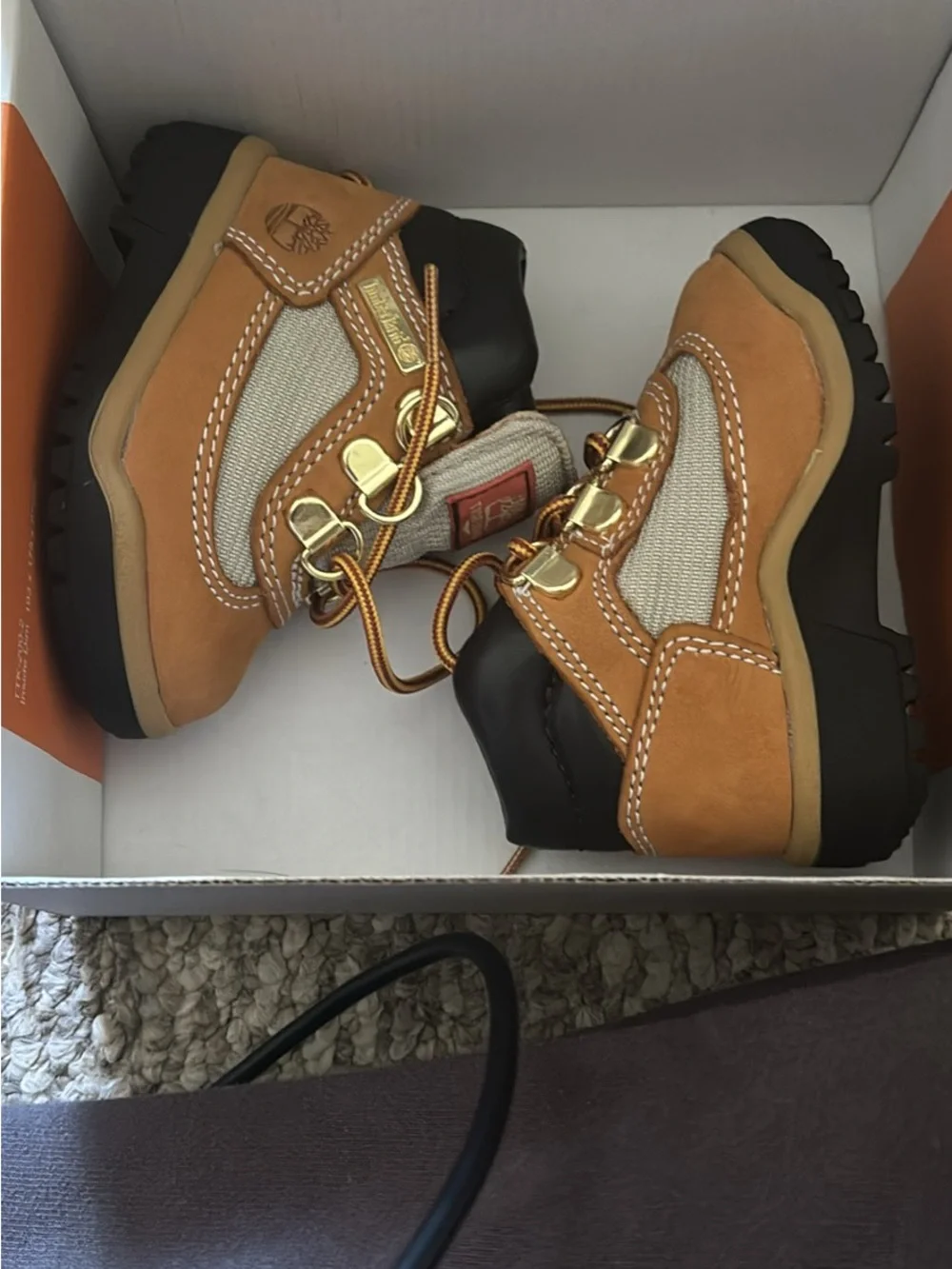 Timberland Kids Tan Suede & Beige Hiking Boots with Black Soles